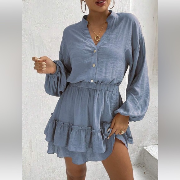 Lantern Sleeve Ruffle Hem Dress - Picture 4 of 10